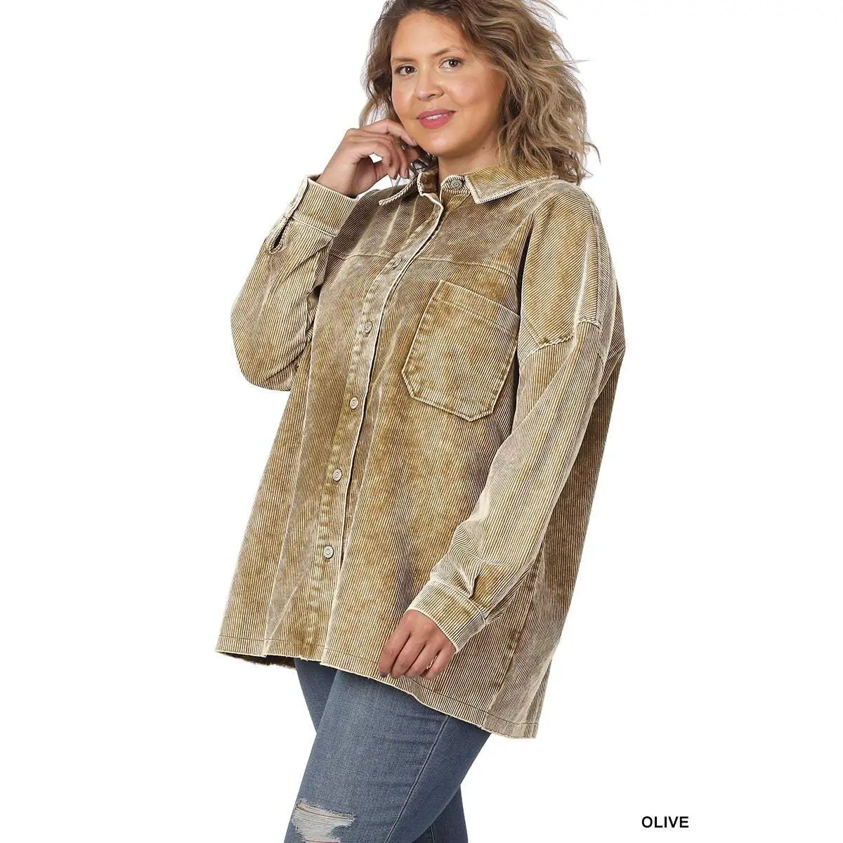 Debra Vintage Oversized Corduroy Shacket Plus Size