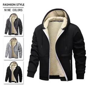 Hooded fleece zip-up jacket, stylish casual design, soft and comfortable faux lamb wool lining, practical pocket design, available in multiple colors to suit various outfit choices, simple and versatile Winter Wear Beige