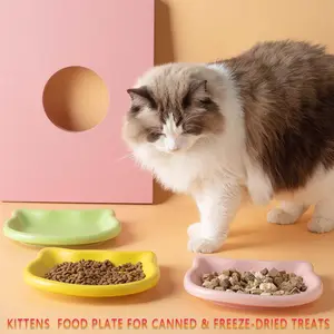 Zoomie Zone Cute Cat Shaped Ceramic Bowl, Shallow Cat Food Plate, Non-Spill Whisker Friendly Cat Feeding Dish, Easy to Clean for Kitten Wet Food & Treats