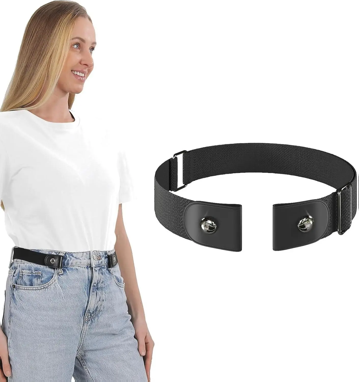 Women's No-Buckle Elastic Belt, Stretch Invisible Belt for Jeans, Unisex, 1 Pack, Belts For Women
