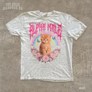 [Sale up to 50%] [Free Ship] Alpha Male Funny Kitten Shirt Ironic Cat Meme Tee Sarcastic Gift For Cat Lover Bootleg Vintage Graphic Tee for Men