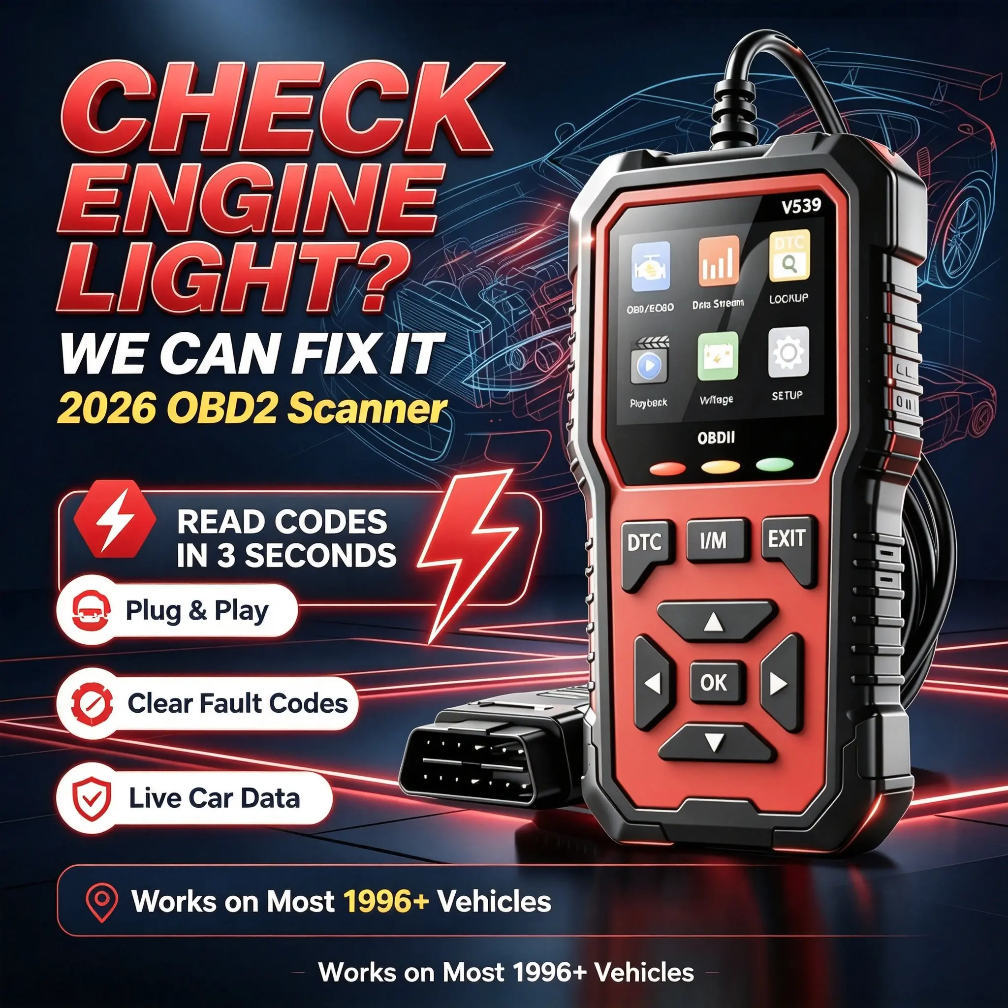 SHIELDIX Professional Compact OBD2 Scanner - Vehicle Diagnostic Tester AD530, Plug-In OBDII Code Reader with Live Data, Cloud Printing, Dual UI Mode for Check Engine Light on Most Cars #fathersdaygift