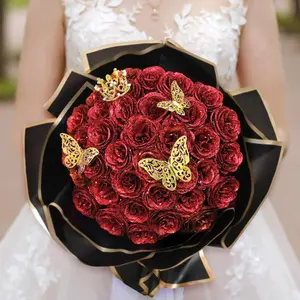 Valentine's Day 24/36 Pcs Glitter Roses Bouquet Set with 3D Butterflies Crowns & Ribbons for Girlfriend Wife Mom Friend Women Gift for Birthday Engagement Wedding Anniversaries Graduation