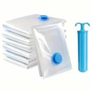 5-Pack Reusable Sealed Rectangular Plastic Space Saver Vacuum Storage Bags with Hand Pump, Zip Closure - No Power Needed Organizer for Clothes, Blankets - Vacuum Bags for Travel, Home Decluttering