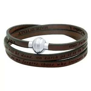 The Lord's Prayer Authentic Leather Brown Wrap Bracelet