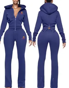 Flex-Fit Boujee Girl Sweatsuit Set - Hooded Zip-Up Tracksuit in Blue Grey & Olive Green - Comfortable & Stylish Women's Activewear