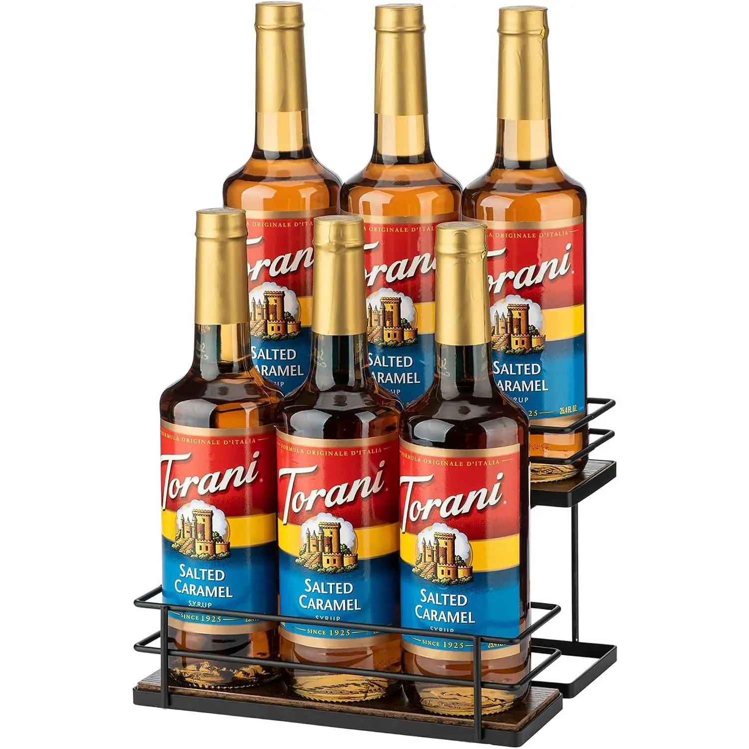 Coffee Syrup Organizer Rack, 2 Tier Syrup Holder for Coffee bar Syrup Storage,Kitchen Condiment Organization and Wine Display(6 Bottle Capacity).