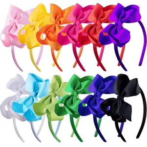 12 Pcs Rainbow Big Bow Headbands for Girls,6 Inch Ribbon Bowknot Hairbands,Cute Boutique Hair Accessories Multi-Pack for Birthday Party,School,Halloween Christmas Fathersdaygift