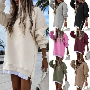 Long Sleeve Zipper Design Sweatshirt Dress Casual Comfort