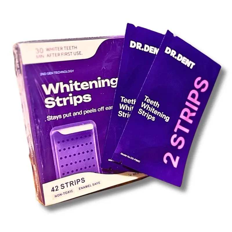 Dr. Dent teeth whitening strips 42 strips non toxic enamel safe Purple Sensitive drdent purple Peroxide-Free Dirty