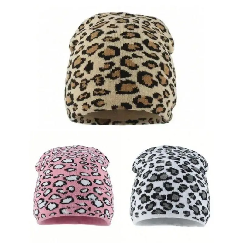 Unisex Boho Leopard Print Acrylic Knit Beanie - Vintage Fashion Streetwear Jacquard Cap, Thick Fabric One Size Men's Accessories, Fall Winter Casual Warm Headgear, Assorted Colors
