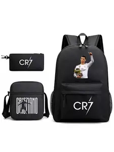 School Backpack 3pcs  Soccer star 16 Inch Large Capacity Multi Compartment Backpack for Boys Girls with Crossbody Bag Pencil Case Wet Wipe Clean Casual Daypack for Kids Teens Elementary Middle School