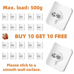 BUY 10 GET 10 FREE 20PCS Adhesive Frame Hooks Wall Mount Self-Adhesive Hooks Suitable for Bathroom and Kitchen Decoration