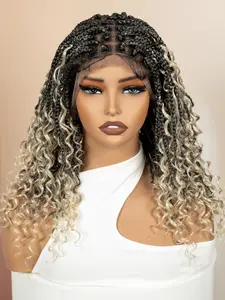 16inch Lace Full Half Braided Curly wig synthetic Fiber Wigs Wave wig women's Fashion box Braided Hair Nutural Wigs gluless Womens' Accessory Knotless Braid Wigs