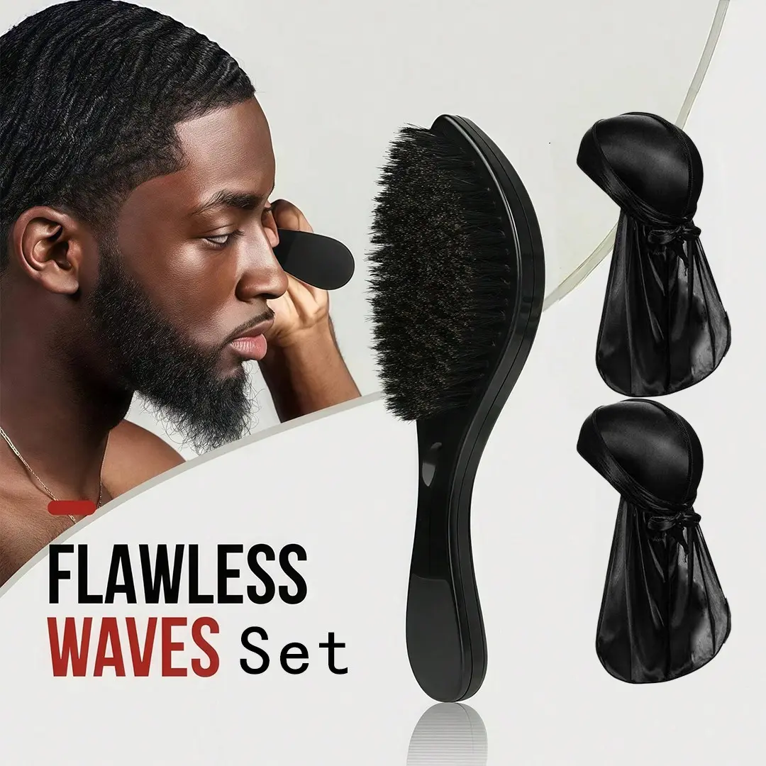 Men's 360 Wave Brush - Durag Cap, Hard Brush, Hair Grooming Brush, Hairstyle Brush, With ABS Handle & Wooden Handle for 360 waves Brush, Made With Reinforced Boar & Nylon Bristles for Boyfriend & Father Gift, Christmas Gift