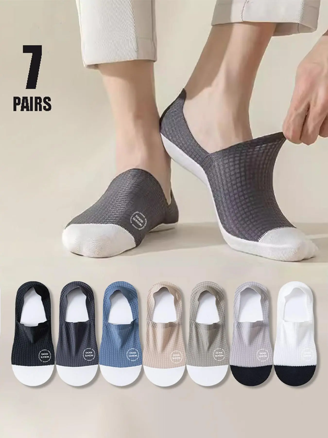 Men's Colorblock No Show Socks, Casual Comfy Breathable Mesh Socks for Daily Wear, Multipack Set Knit Socks for Summer