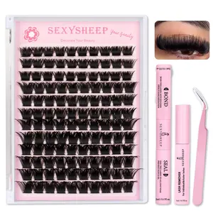 Dense Lash Kit, 30-120D&Extra Thick 200D/300D, False Eyelashes for Makeup, D Curl Faux Cluster Lashes, Volumizing False Eyelashes for Women & Girls Gift, High Quality Eyelashes，Includes Bond&Seal &Remove&Eyelash Tweezers