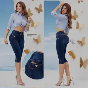 39- Capri Colombiano CARISMA REF. 1643 Push Up High Waist Women-Butt Lift Stretch Denim.