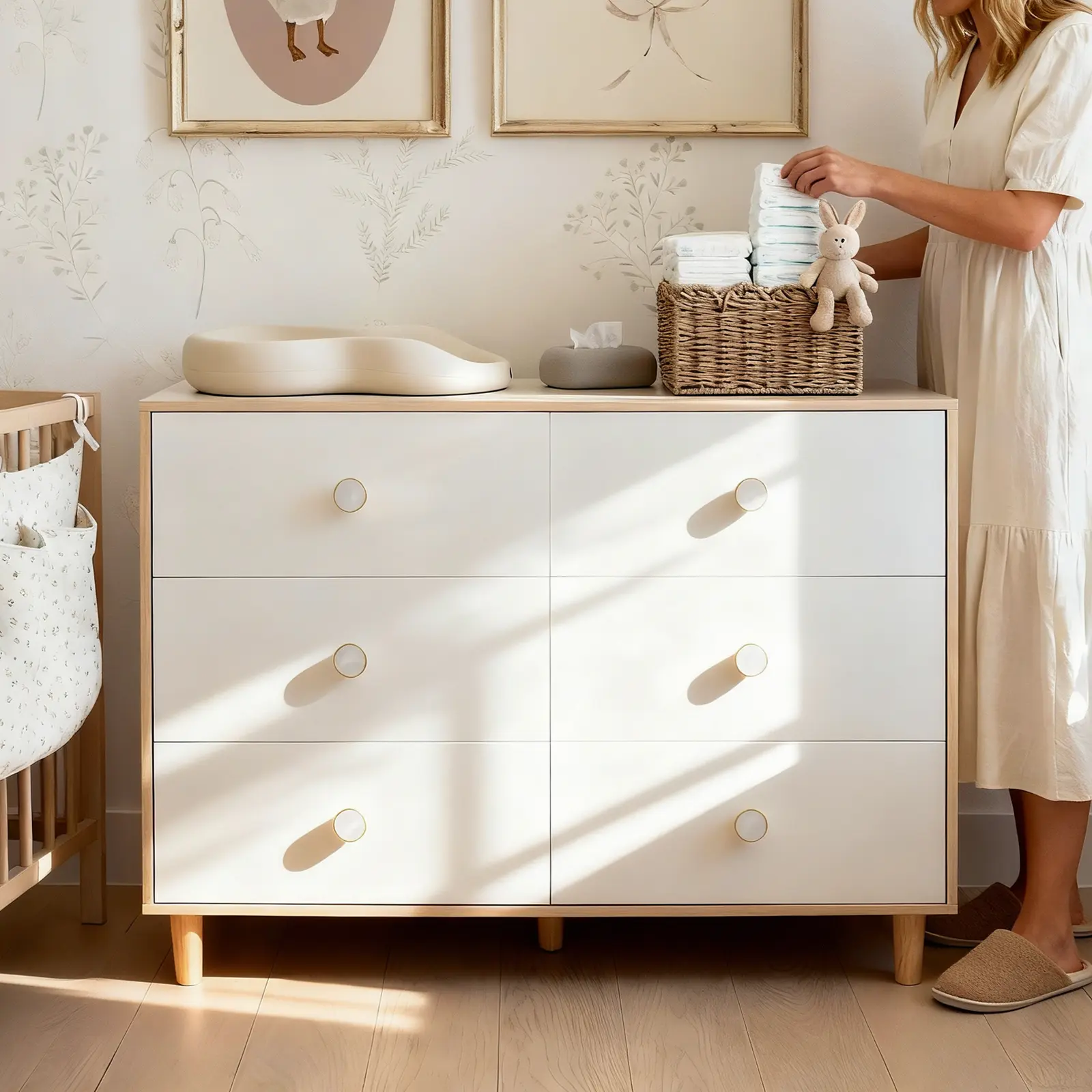 BERRY NEST Sturdy Rectangular Dresser - 6 Compartmentalized Drawers, Large Storage Single Unit with Solid Wood Legged Base, Modern Organizer for Adult Bedroom, Stores Children’s Clothes & Baby Essentials