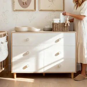 BERRY NEST Baby Dresser with 6 Drawers, Large Capacity Storage Organizer, White Dresser with Solid Wood Legs, Modern Chest of Drawers for Bedroom, Nursery & Kids room, Storage for Children Clothes and Baby Essentials