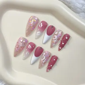 Promake | Love & Abundance Collection | Luxury Handmade Press On Nails with Gold Dollar & Heart Design | Reusable Custom Fit False Nails for Women