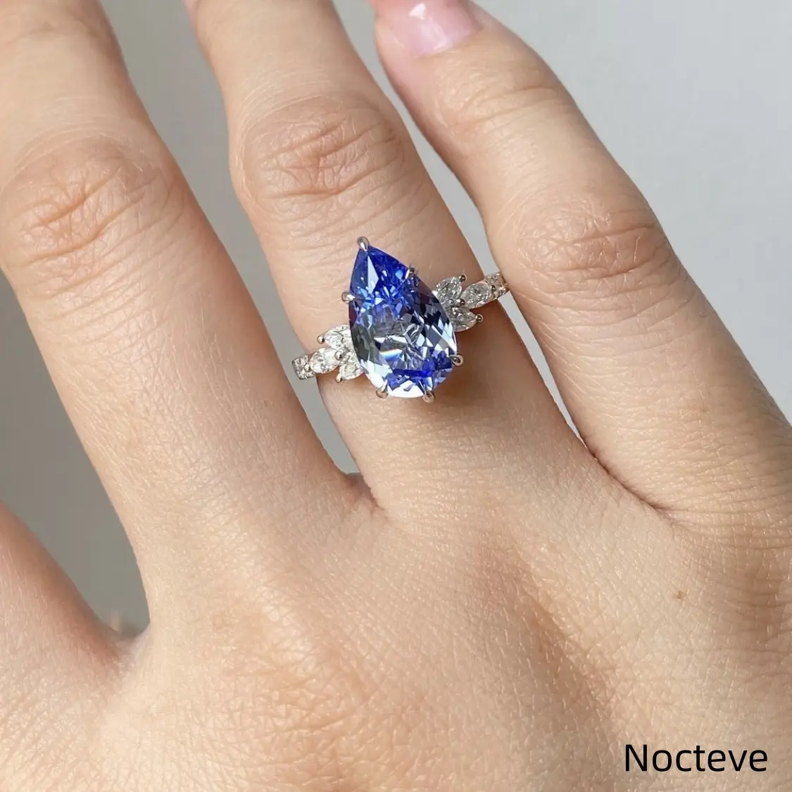 Women’s Engagement Simulated Sapphire & Simulated CZ Base Alloy Ring, Luxe Proposal Wedding Jewelry & Noble Gentle Feminine Holiday Gift Wear