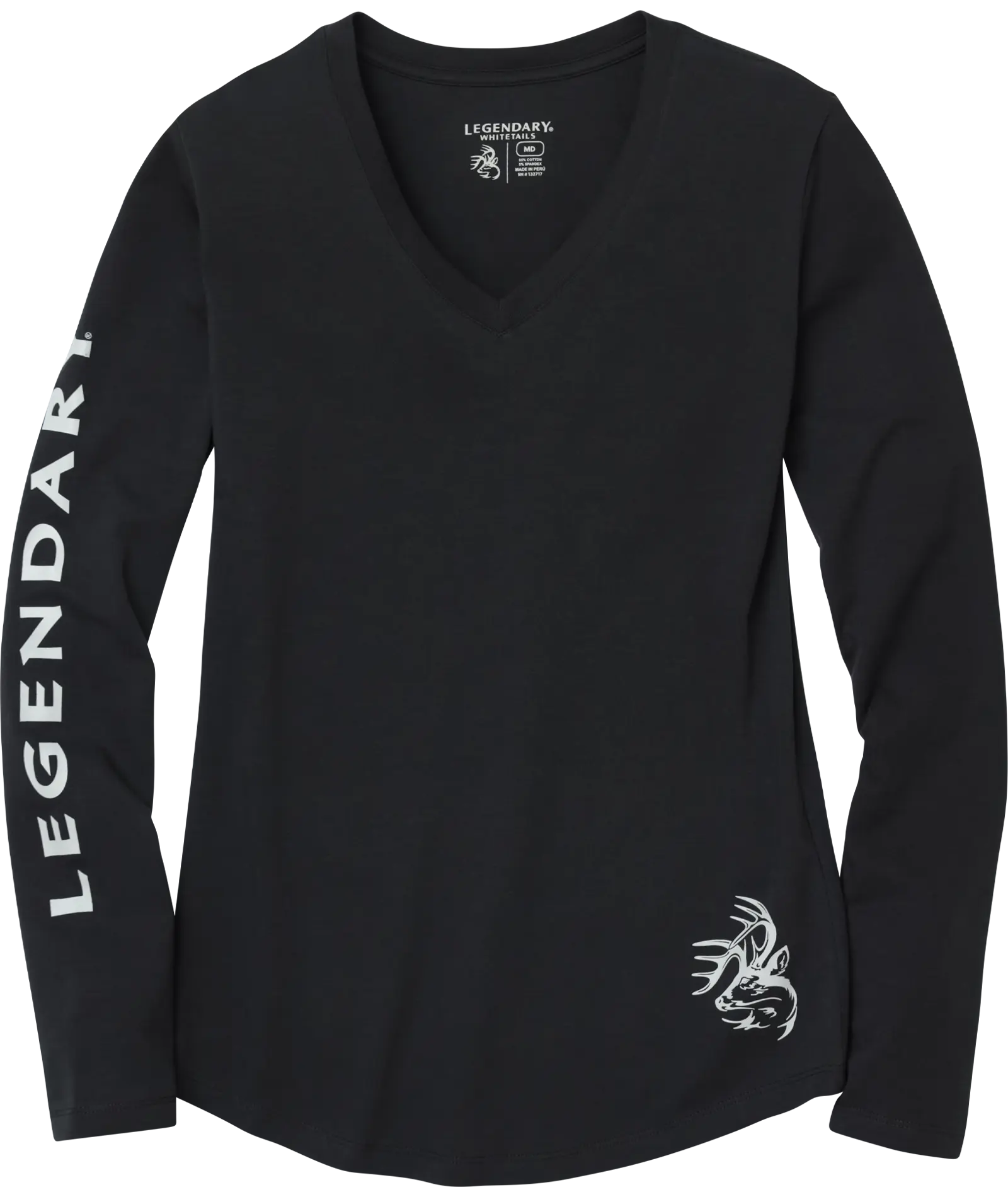 LEGENDARY WHITETAILS Tee for Women, Graphic Print Long Sleeve V-Neck with Feminine Fit in Soft Cotton Jersey for Everyday Wear