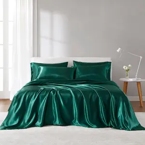360 Stand Full Size Bed Polyester Satin Luxury Sheet Set, OEKO-TEX Safe, 81x96x0.13 in, Emerald, Madison Park Essentials MPE20-1145