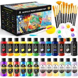 Acrylic Paint Set, 40-Piece 24 Classic/Metallic/Pastel Colors (2oz/60ml) with 12 Brushes, 2 Knives & Palette - for Artists & Beginners - Kids & Hobbies Arts Crafts Painting Supply Kit