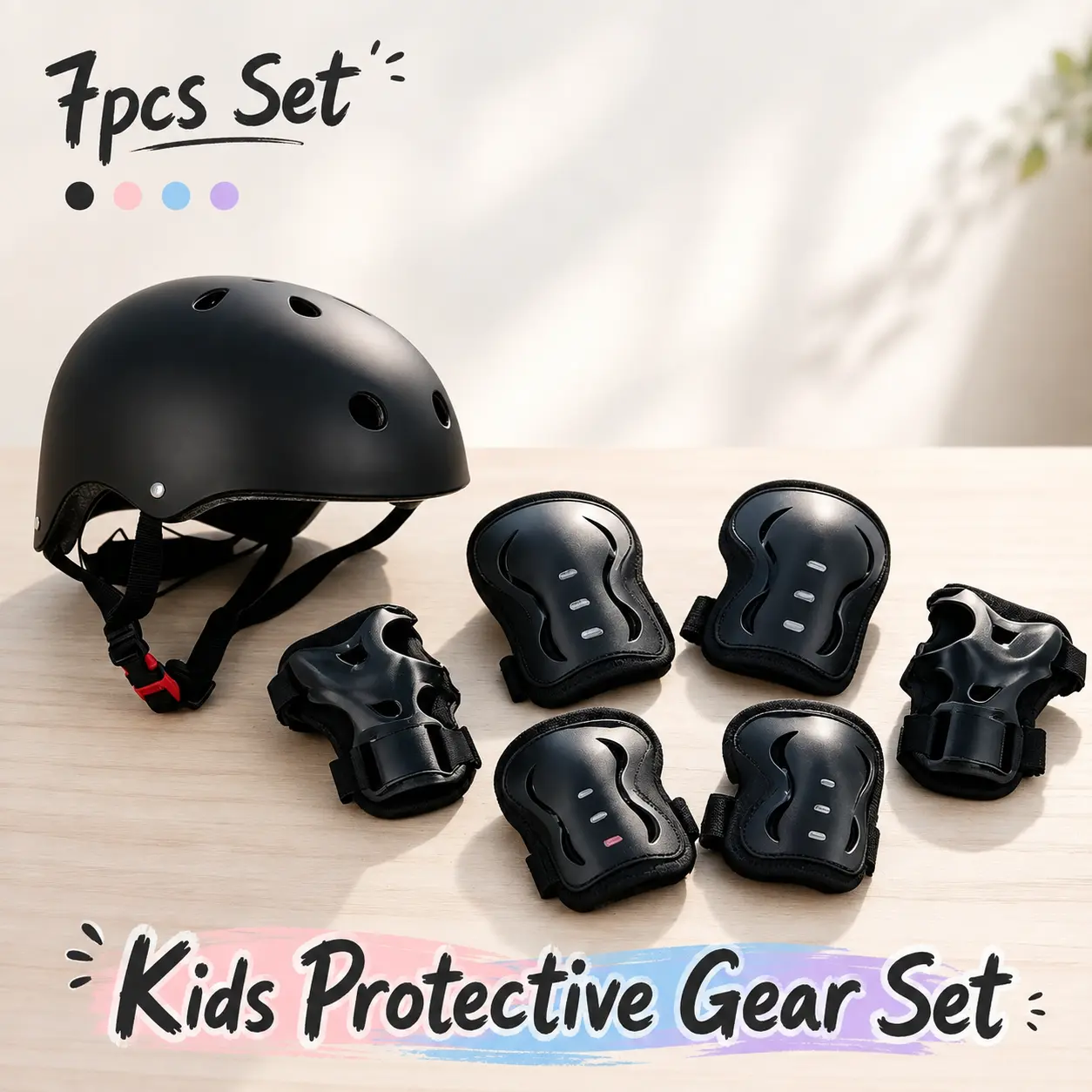 7-in-1 Kids Protect Kit - Adjustable Riding Helmet, Knee Elbow Protector, Elbow Guard, Kneepads for Bike, Skateboard - Ages 3-14