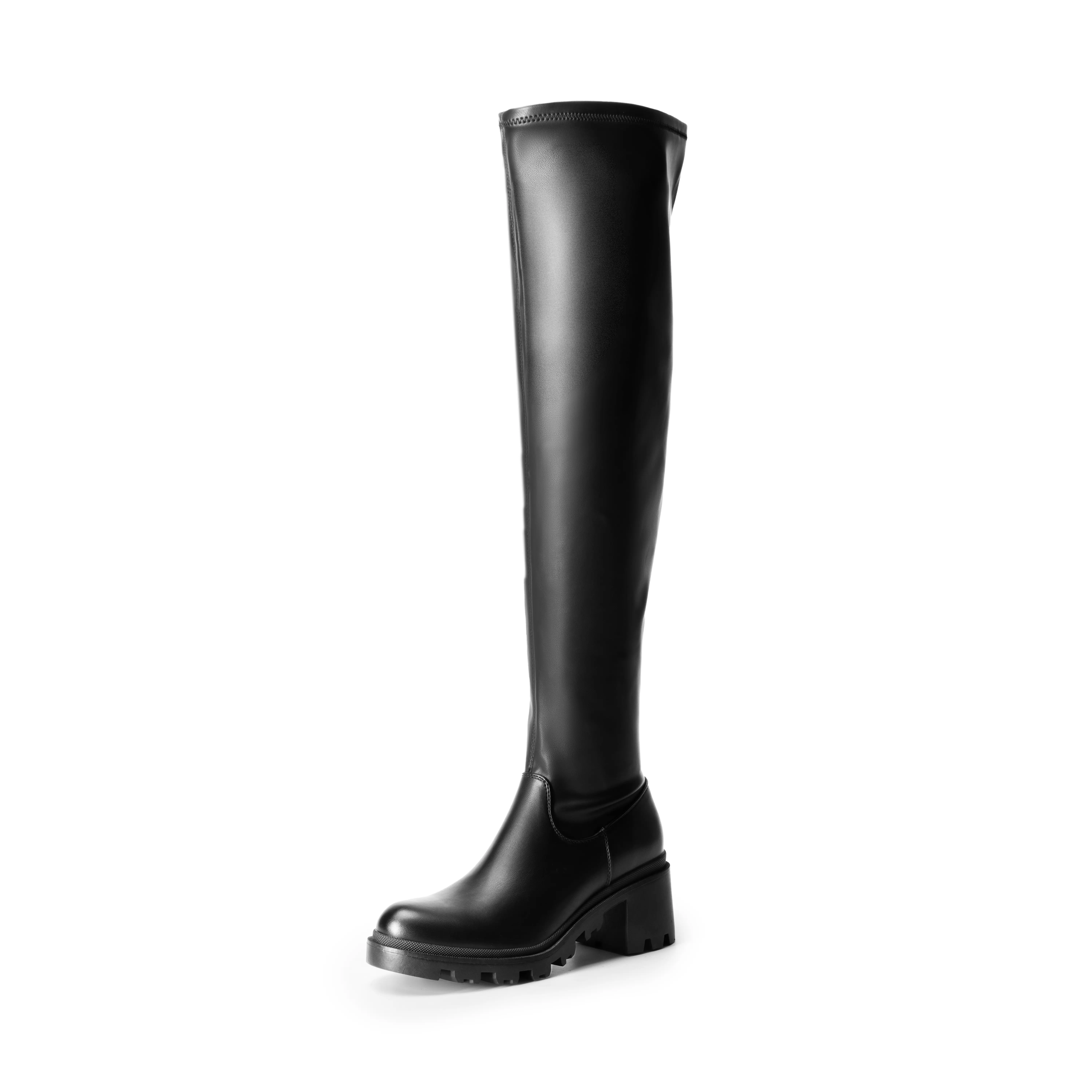 Dream Pairs Women's Over-the-Knee Boots, Chunky Platform Heel, Stretchy Black-PU Footwear with Side Zipper and Slip Resistant TPR Sole, Vegan Leather, Cushioned Liner, Statement Shoes, Chunky Heels, Synthetic, Breathable, Platform Heels