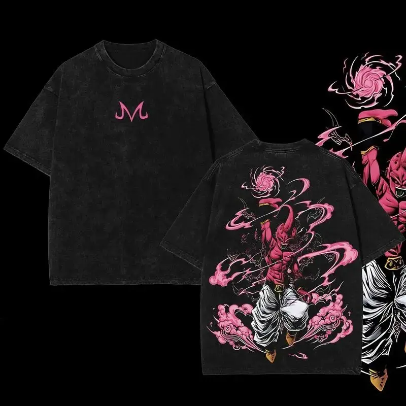 Anime double-sided printed retro oversized washed T-shirt suitable for both men and women, oversized anime and manga washed heavyweight cotton T-shirt for anime fans, trendy clothing, popular T-shirts, holiday gifts, TikTok shop deals funny graphic