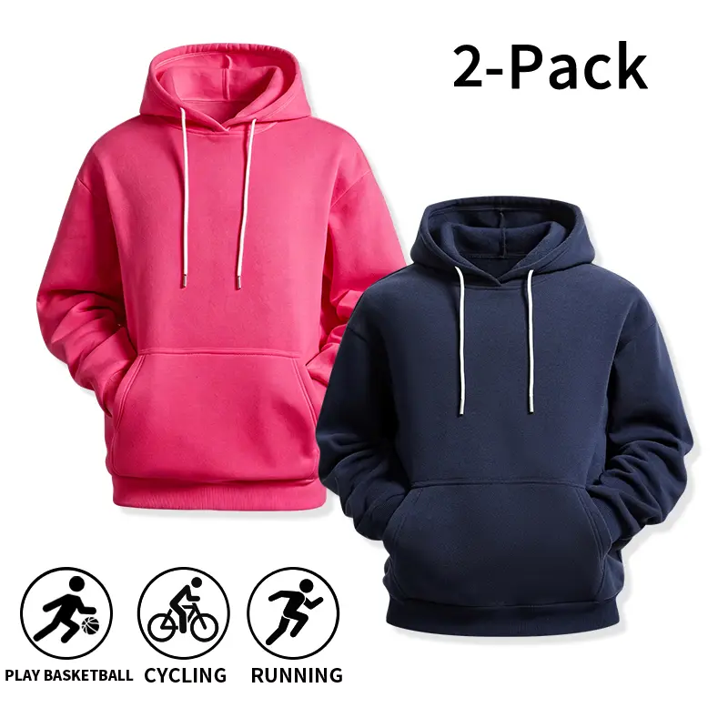 Men's 2-Pack Classic Basic Hooded Long Sleeve Sweatshirts - 100% Polyester Breathable Fashion Hoodies, Athletic Hoodies, Affordable Athleisure, Casual Streetwear Outfit Inspiration for Gym & Outdoors