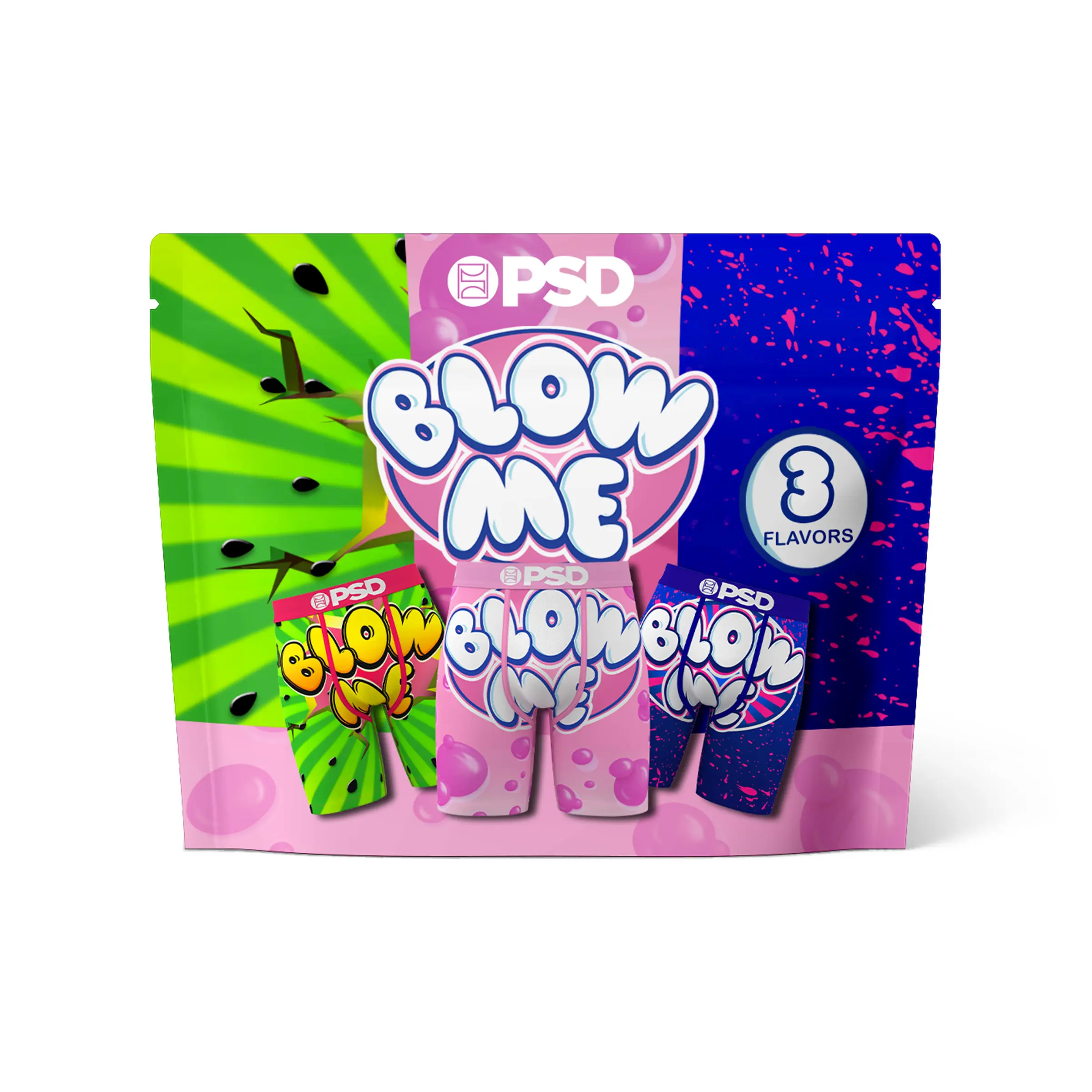 PSD Mens Blow Me Flavor Boxer Brief 3 Pack - Standard Length 7 Inch Inseam, Soft and Breathable Poly Blend Fabric
