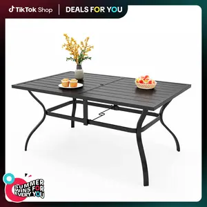 PHIVILLA 60'' Outdoor Dining Table for 6 with E-Coating Metal, 1.57" Umbrella Hole, All-Weather Resistant Rectangular Design Deals for You