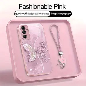 Suitable for [Galaxy A14 5g] high-end phone case，a beautiful four-leaf clover lanyard is included,exquisite and dreamy butterfly pattern,a variety of colors are available for you to choose from YM99