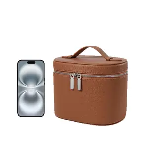 Luxury Large Capacity Handbag, Multi-Functional Makeup Organizer, Solid PU Cosmetic Bag, Ideal for Travel and Daily Use, Perfect Gift