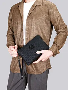 Men's Business Solid Color PU Leather Clutch, Wallet Clutch, Casual Versatile Wristlet Bag for Daily Used, Minimalist All-match Portable Bag for Men
