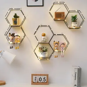 Nordic Style Wall Storage Rack, Living Room Decor Bookshelf, Dormitory Metal Wall Hanging, Creative Hexagonal Combination Shelf
