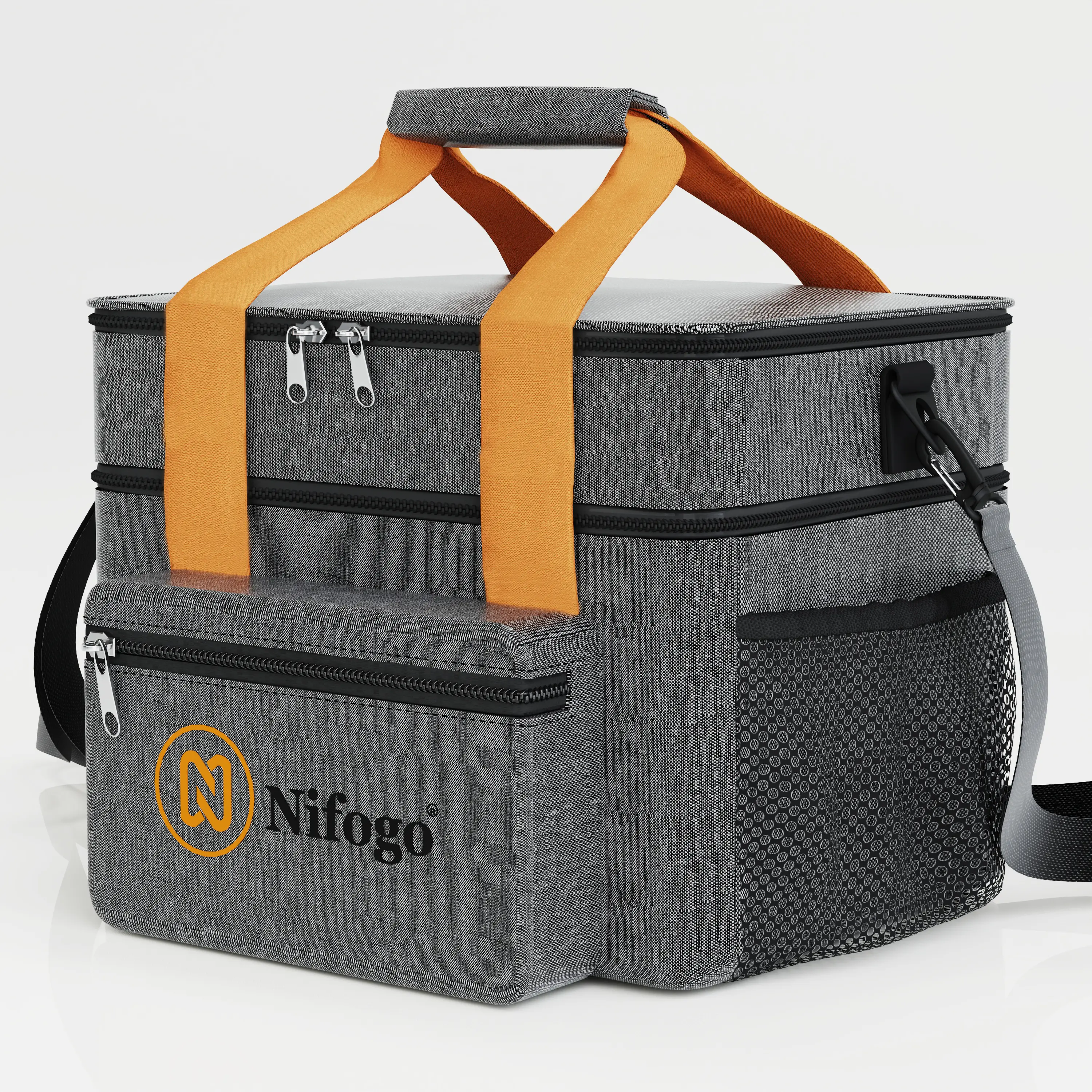 Nifogo Gray Double-Layer Thermal Lunch Bag, 15L Capacity with PEVA Waterproof Liner, Leakproof Reusable Cooler Tote with Adjustable Straps, Great for Office Lunch Storage and Hardware Tool Organization