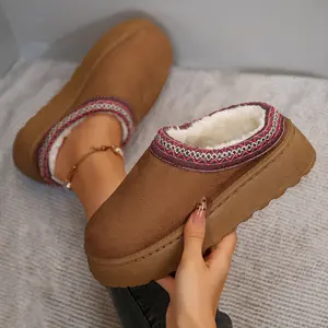 Platform Slippers Mini Boots for Women Fleece Lined Boots Platform Boots Anti-Slip Snow Platform Slippers for Women Outdoor