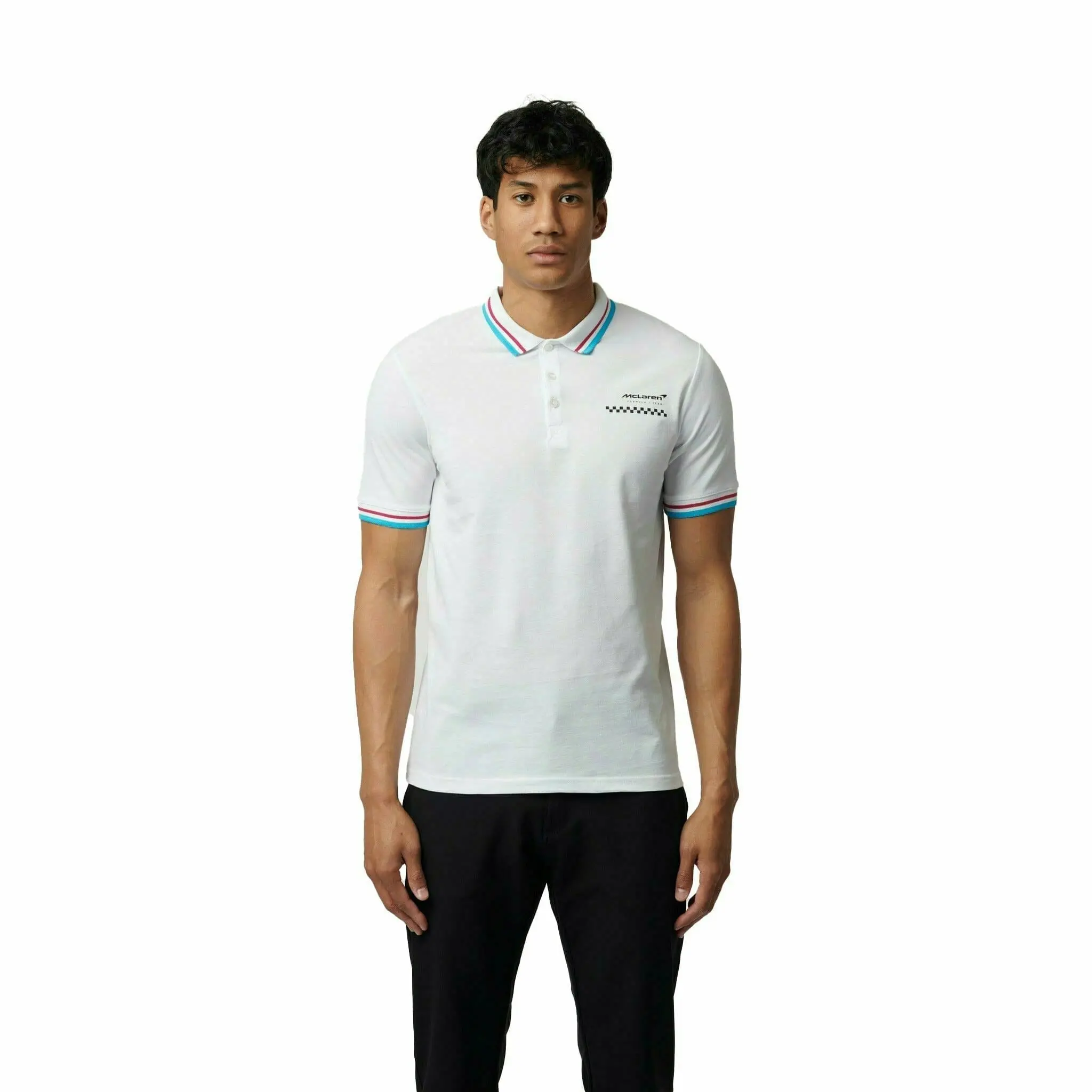 McLaren F1 Men's Miami Graphic Polo Shirt-Black/White/Crystal Rose