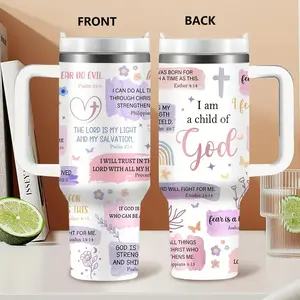 Christian Bible Verse 40oz Tumbler Stainless With Handle & Straw, I Am A Child Of God Faith Coffee Mug, Inspirational Scripture Travel Cup, Philippians 4:13 Psalm 27:1 Proverbs 3:5 Exodus 14:14 Esther 4:14 Christian Gift For Women Mom Daughter Friends