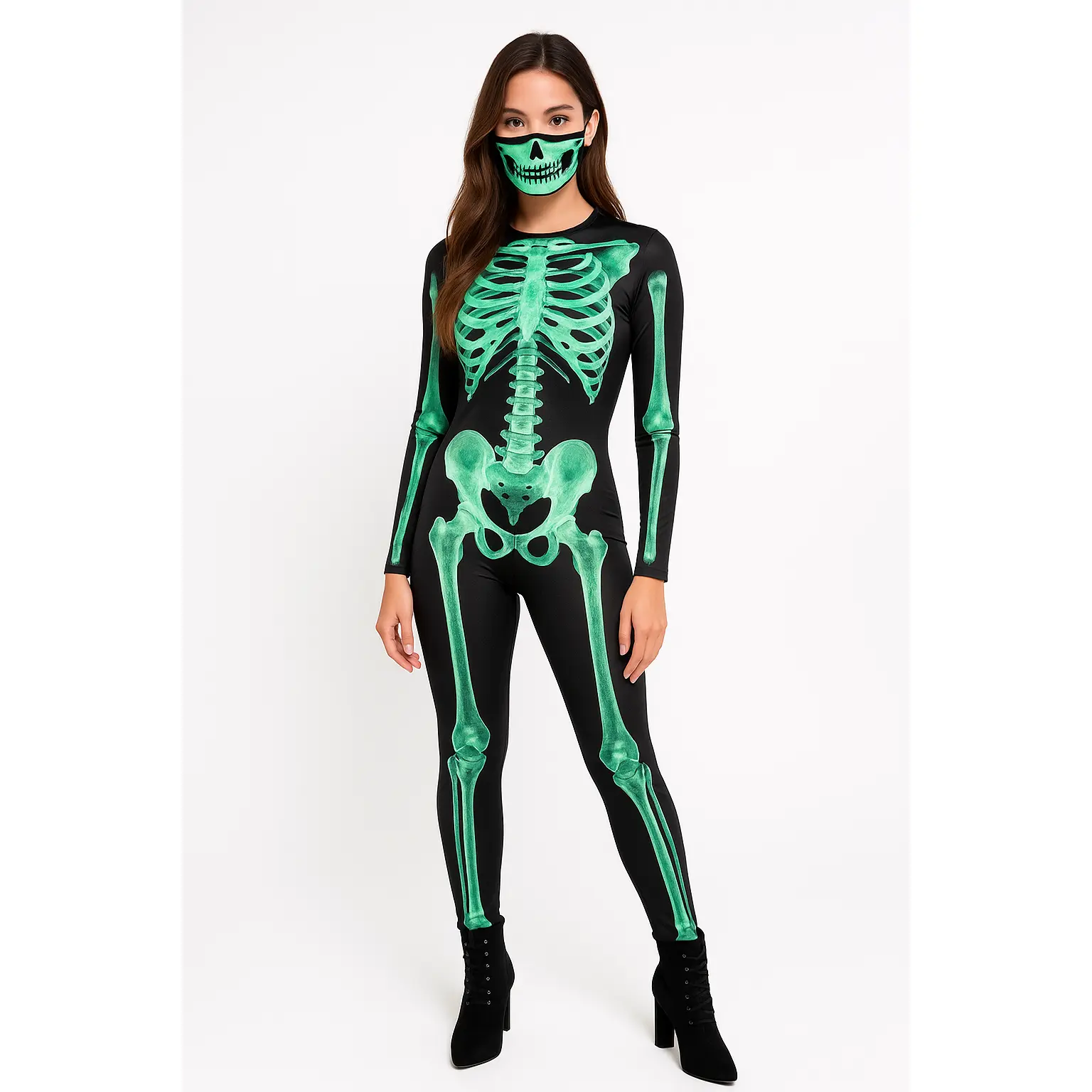 Glow-in-the-Dark Skeleton Catsuit for Halloween