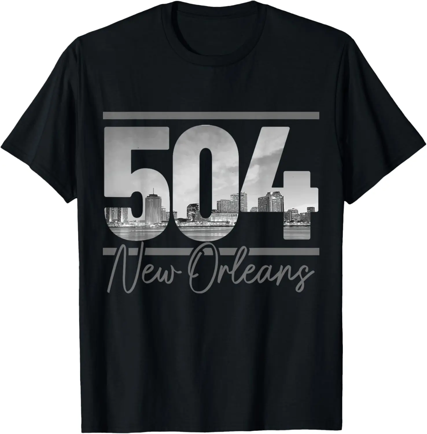 Women's Vintage Distressed New Orleans 504 Louisiana Skyline Graphic T-Shirt - Casual 100% Cotton Short-Sleeve Round Neck Tshirt, Shortsleeve