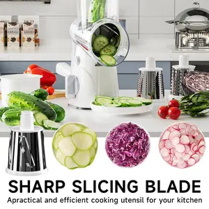 Hand Crank Roller Vegetable Chopper, Safe Food Prep Kitchen Gadget Multifunctional Roller Cutter, Stainless Steel Blade Veggie Slicer for Home