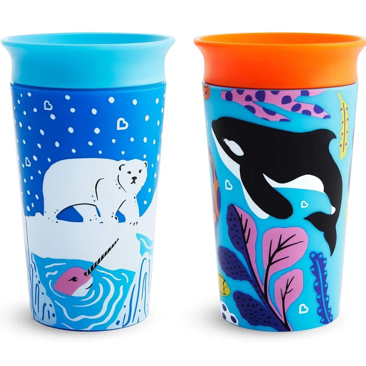 Munchkin Miracle 360 WildLove Sippy Cup, 9 Ounce, 2 Pack, Polar Bear/Orca - Baby Drinkware - Bottles