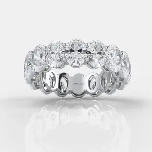 Oval Diamond Engagement Band for Women - 14k White Gold Wedding Eternity Ring, 7.8 Ctw.