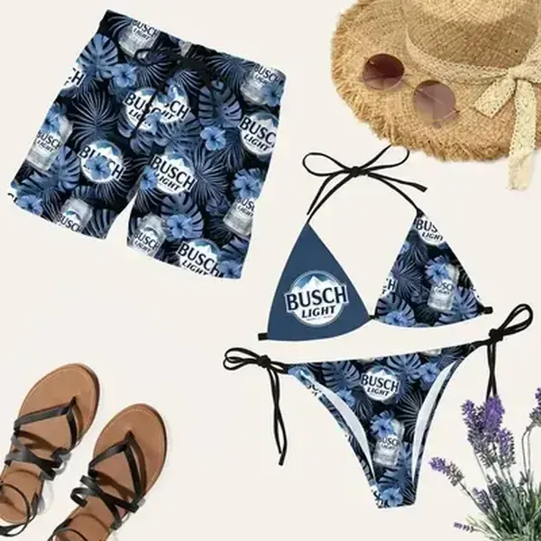 Hawaiian Shorts & Bikini Set, Full Print String Bikini & Summer Holiday Casual Hawaiian Shorts, Gift for Men Women, Perfect for Beach, Pool, Gym, Outdoor Activities Hawaiian Shorts & Bikini Set