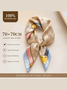 Women's 100% Silk Scarf 70x70cm, Soft Square Scarves Neck Wrap, Breathable Satin Headscarf, Ideal for Travel, Commute, Hiking, Daily Wear